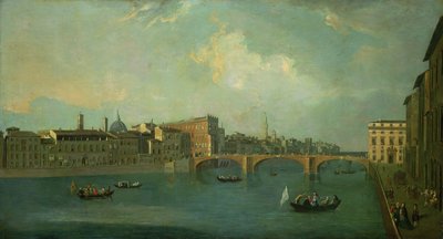 Uitzicht op de Arno met Ponte Santa Trinita door Thomas Patch